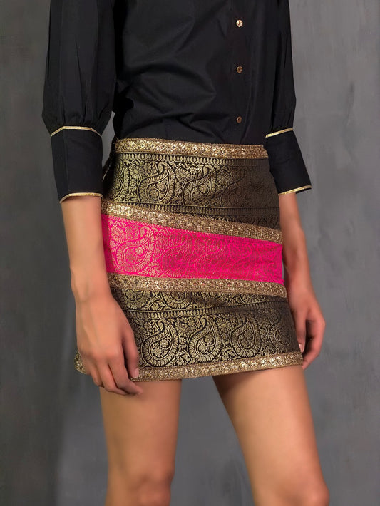 Black and Pink Brocade Gota Skirt