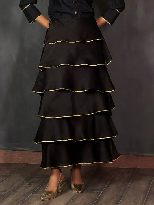 Black Chanderi Flapper Skirt