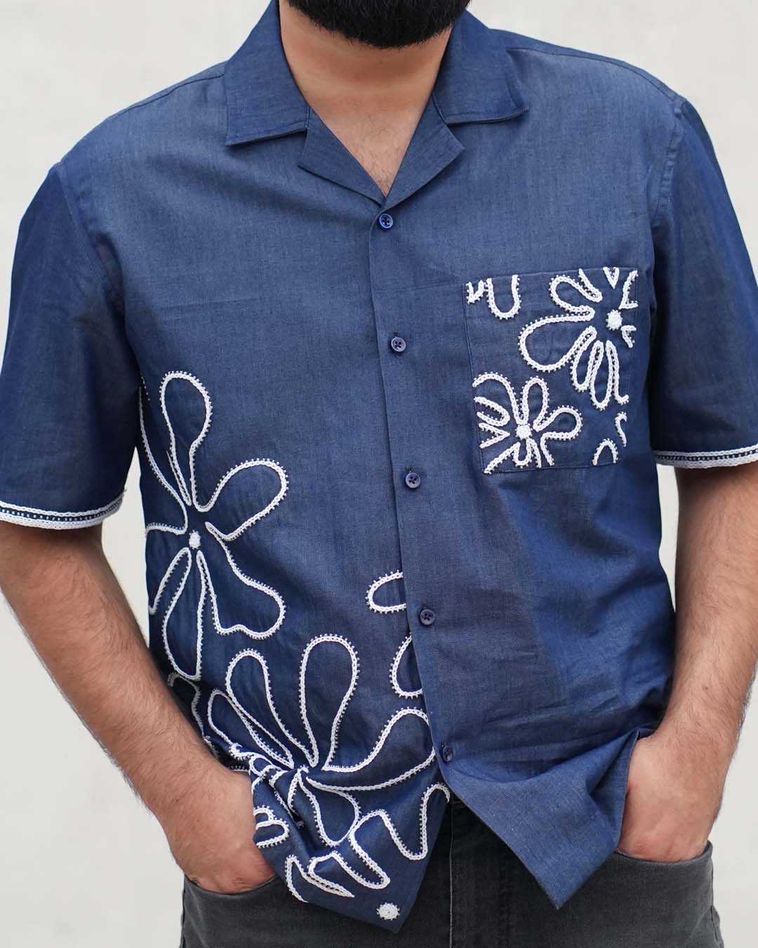 Elio Hand-illustrated Cotton Denim Shirt