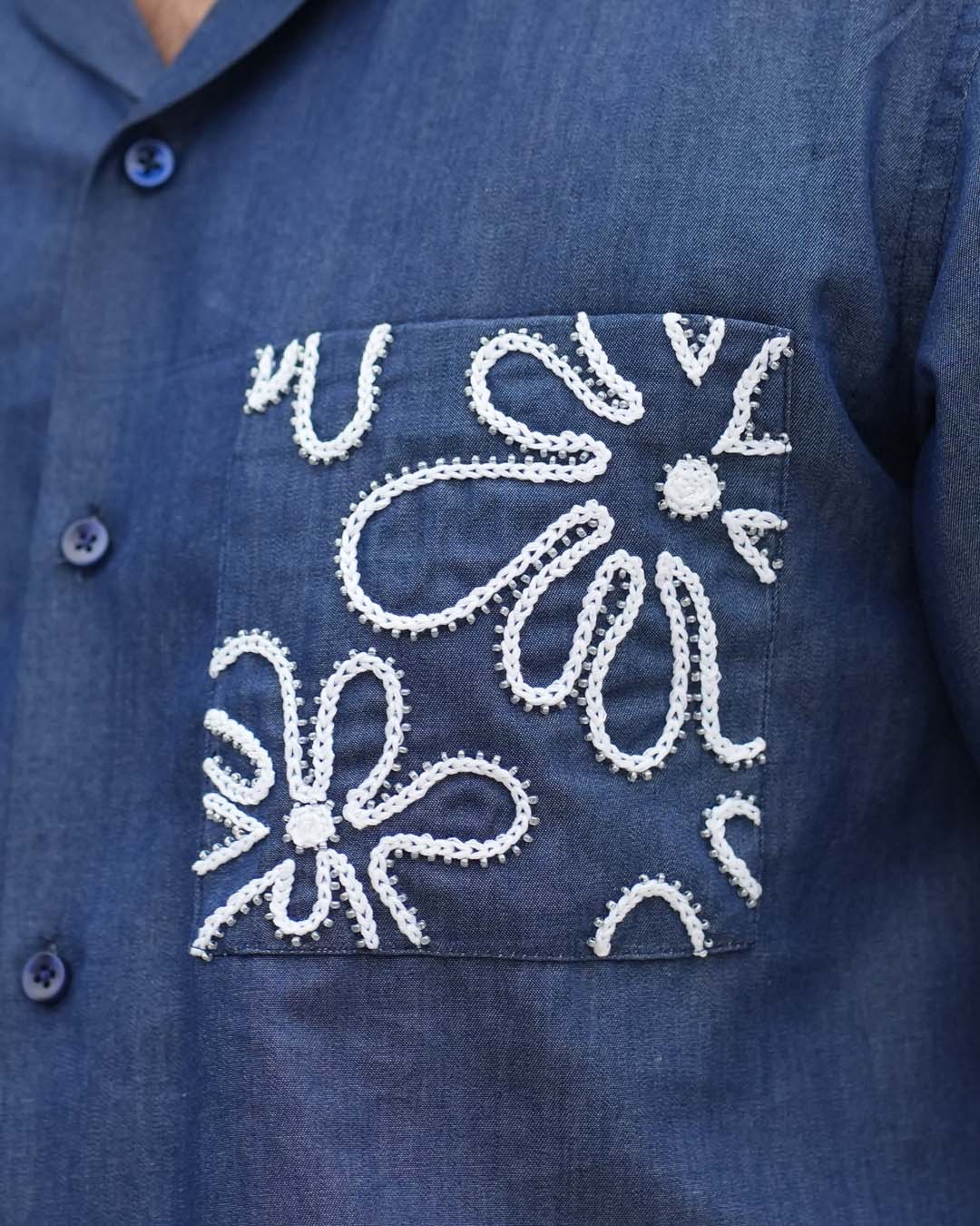 Elio Hand-illustrated Cotton Denim Shirt