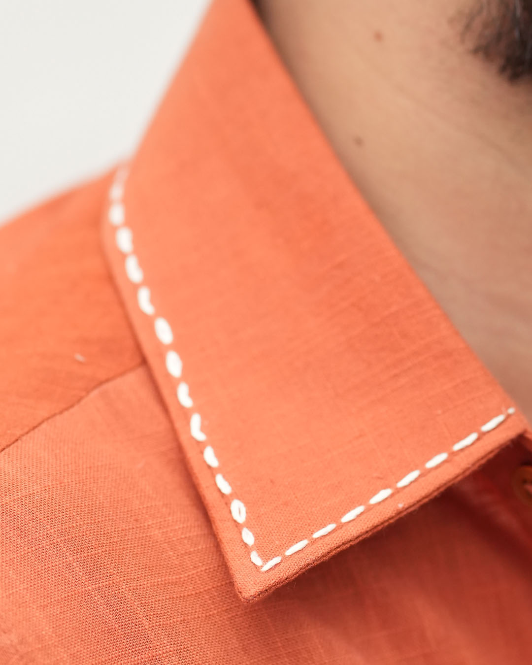 Katha Kantha Embroidery Cotton Shirt - Burnt Orange