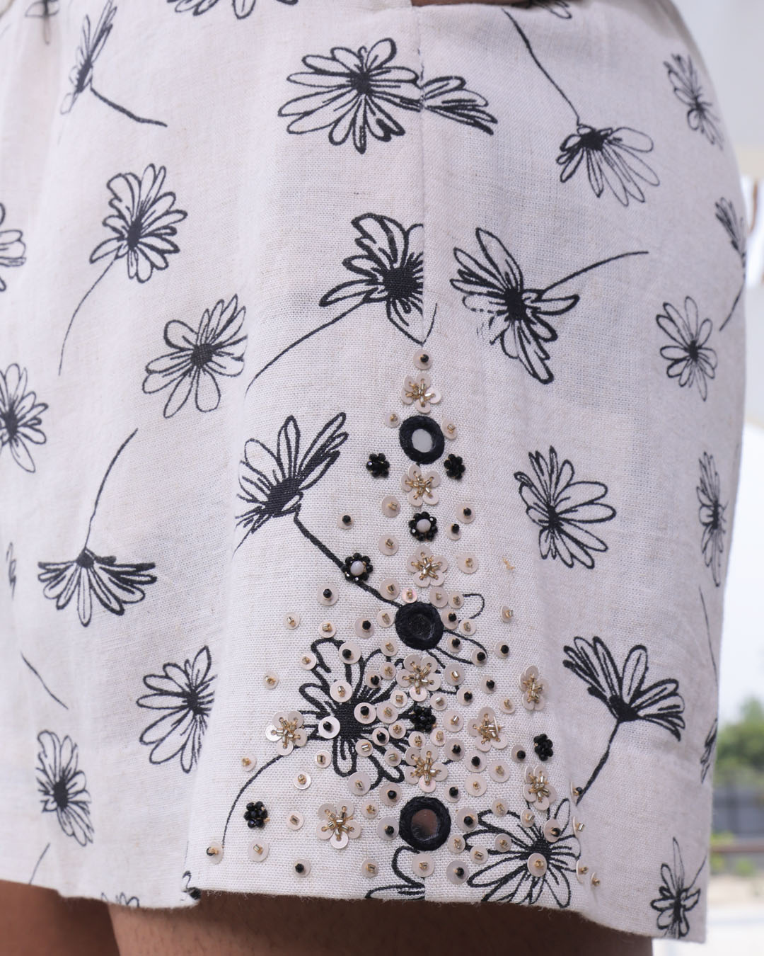Lyra Mirror Embroidery Linen Shorts