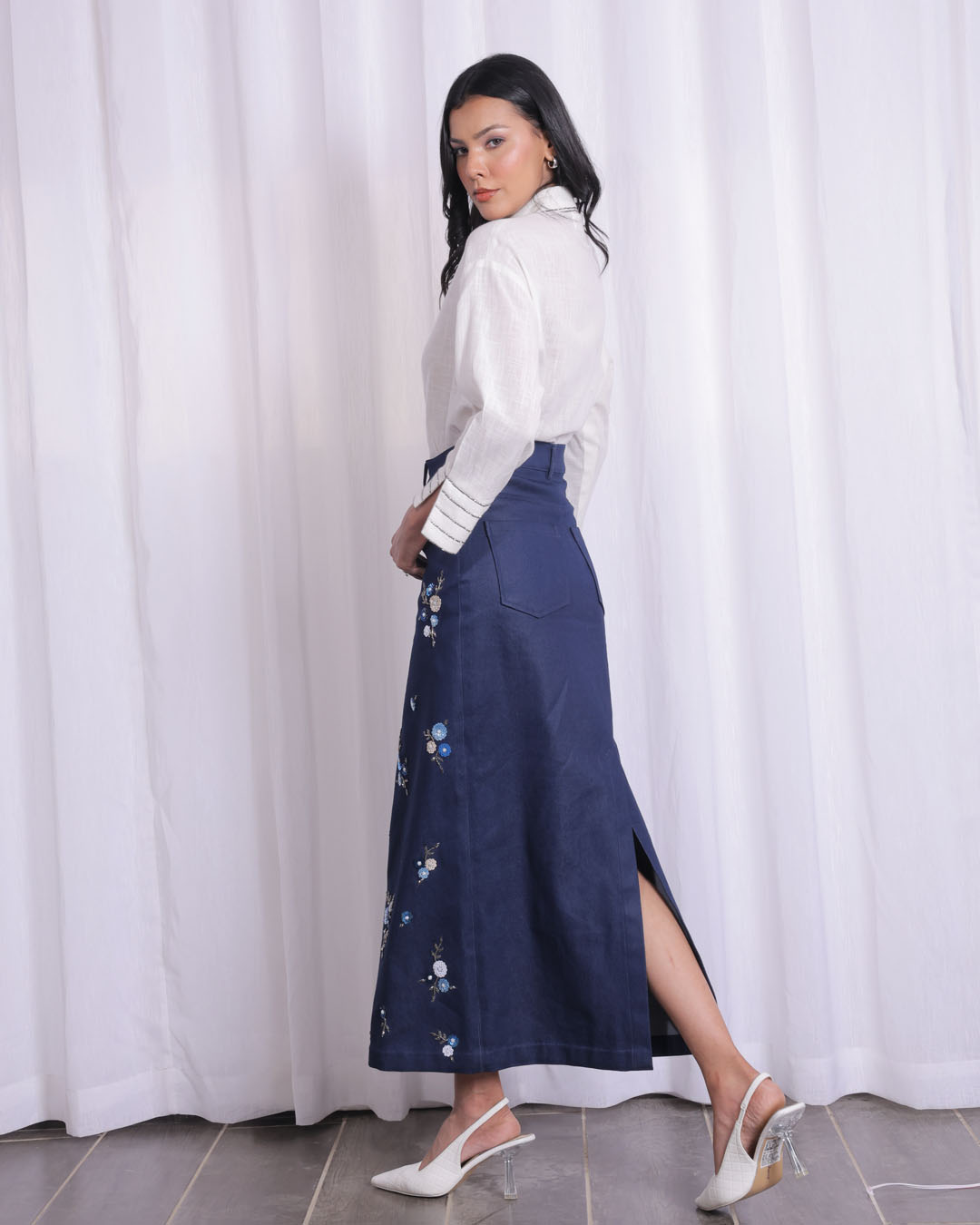 Noa Embellished Denim Skirt