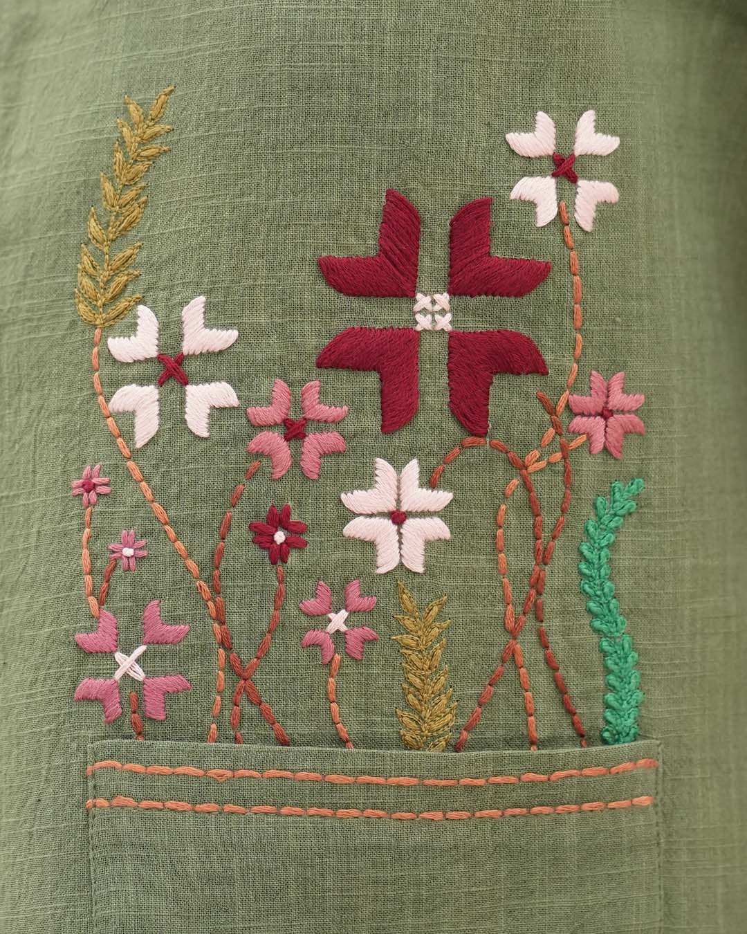 Phool Phulkari Embroidery Cotton Shirt