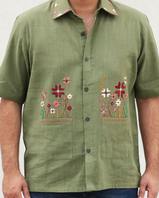 Phool Phulkari Embroidery Cotton Shirt