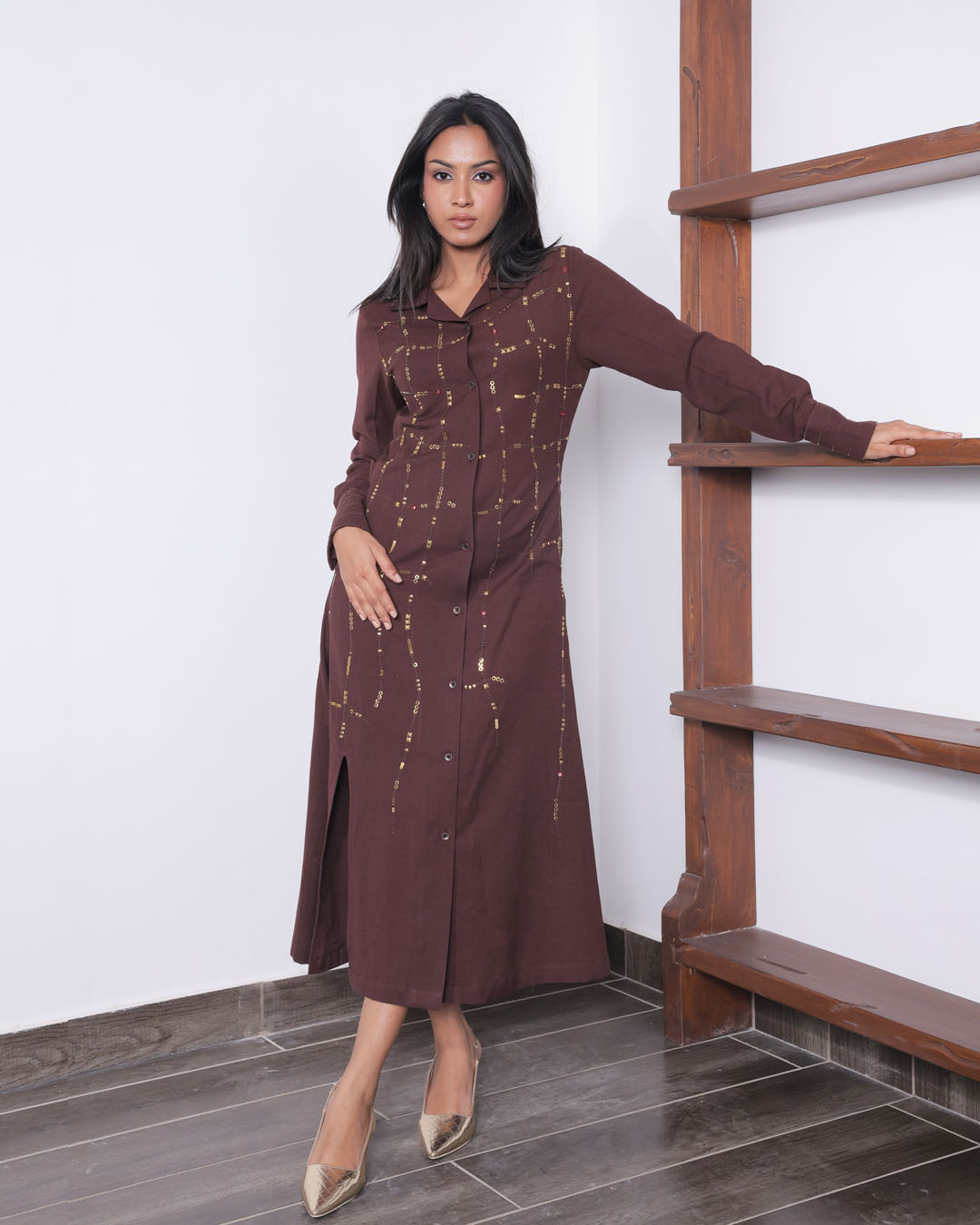 Rhea Shirt Dress Embroidered Cotton Dress with Mirror Detail AMBR INDIA Rhea Shirt Dress Embroidered Cotton Dress with Mirror Detail AMBR INDIA
