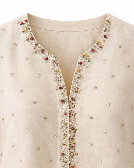 Off-white Chanderi Floral Top