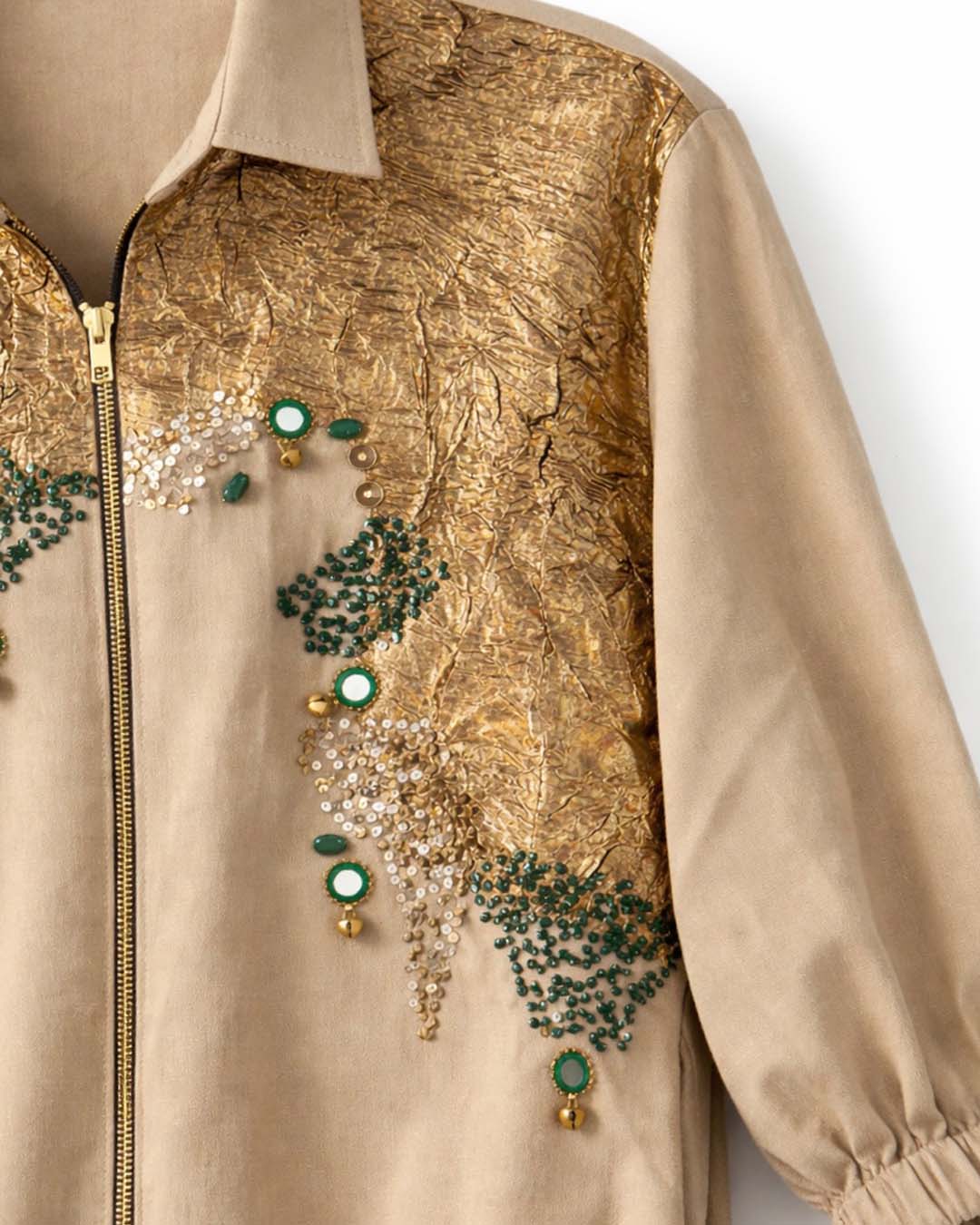 Beige Embroidered Linen Shacket