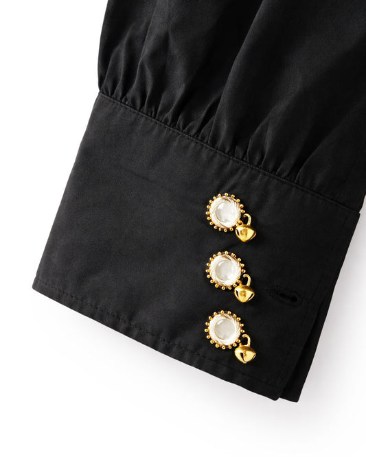 Black Cotton Mirror Embroidered Shirt