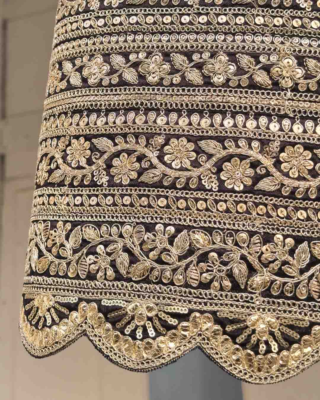 Black and Gold Scallop Gota Skirt