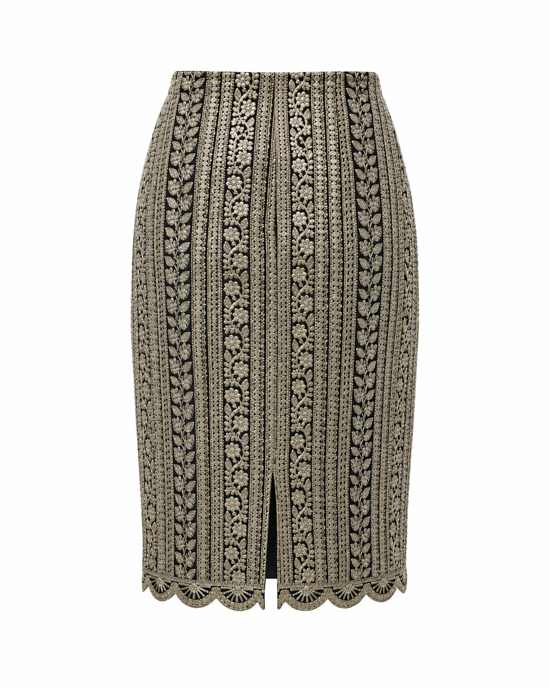 Black & Gold Scallop Midi Skirt