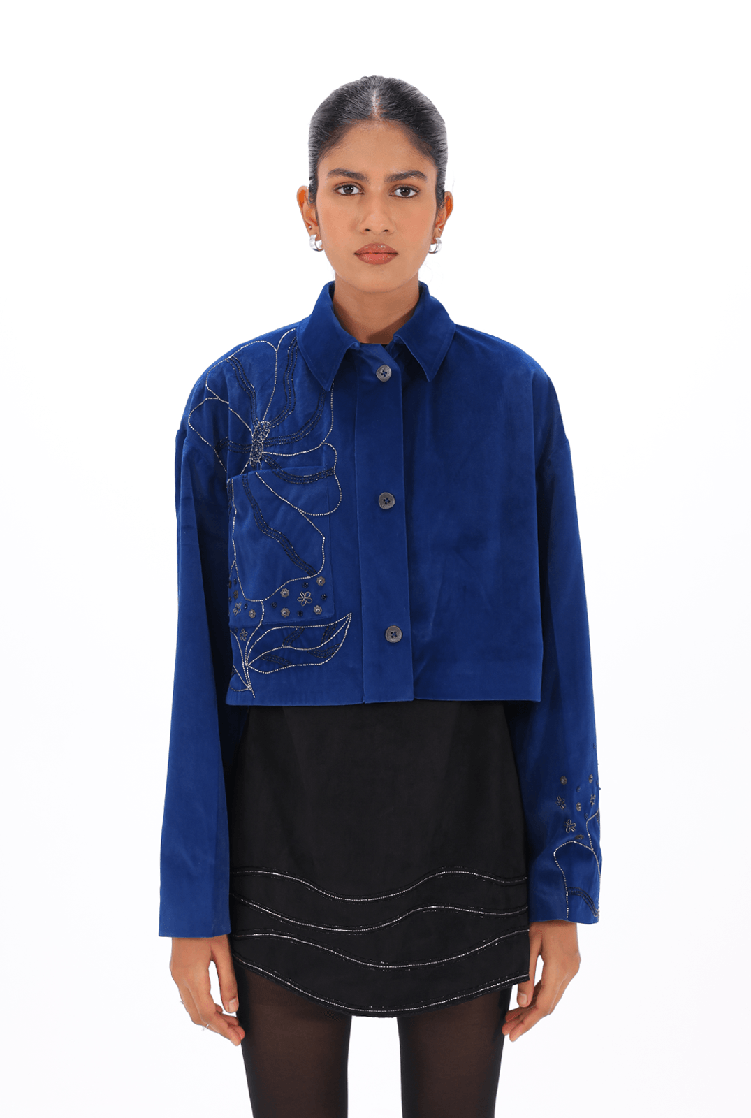 Blue Zardozi Jacket - AMBR INDIA - #tag1# - #tag2# - #tag3# - #tag4#