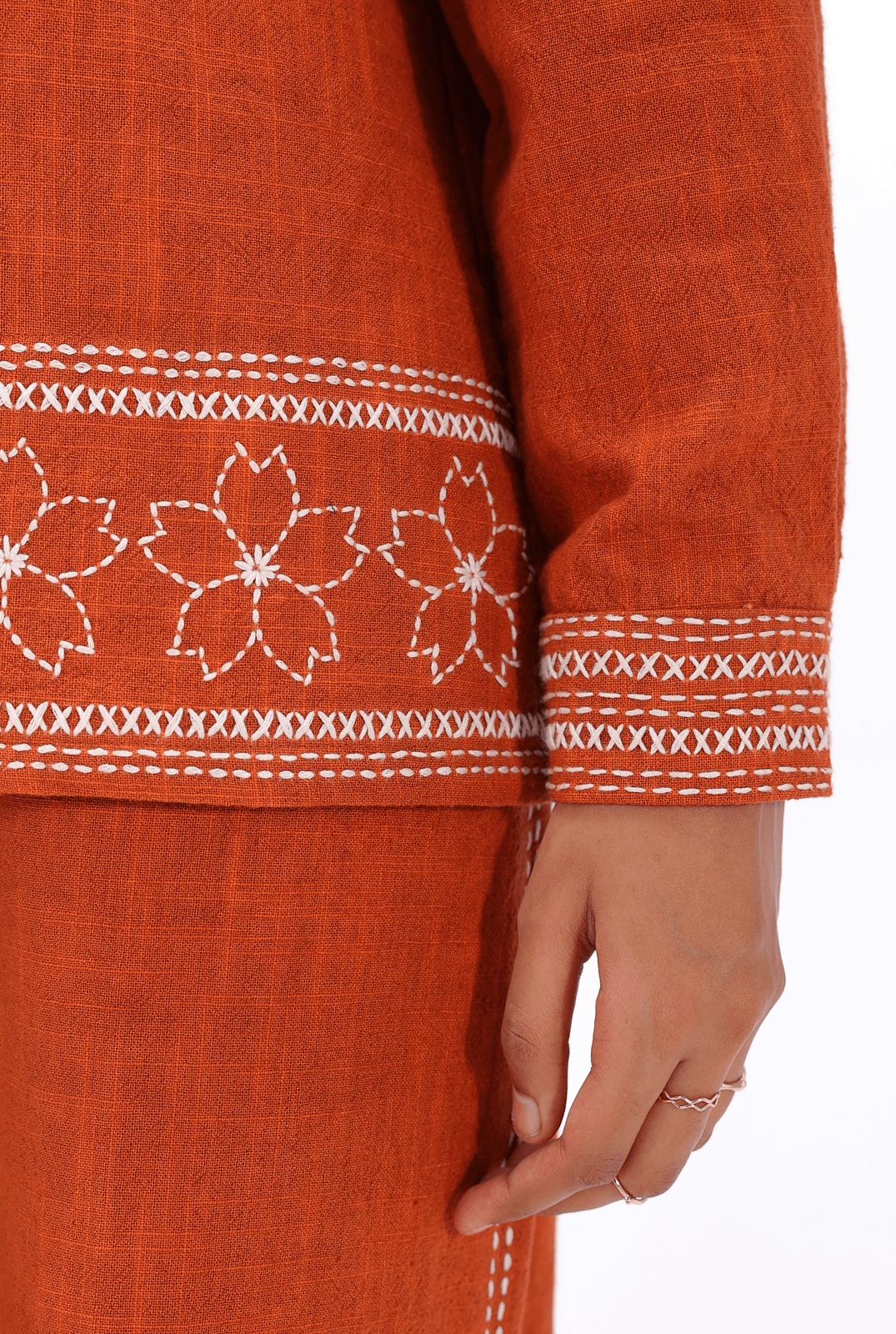Burnt Orange Kantha Shirt - AMBR INDIA - #tag1# - #tag2# - #tag3# - #tag4#