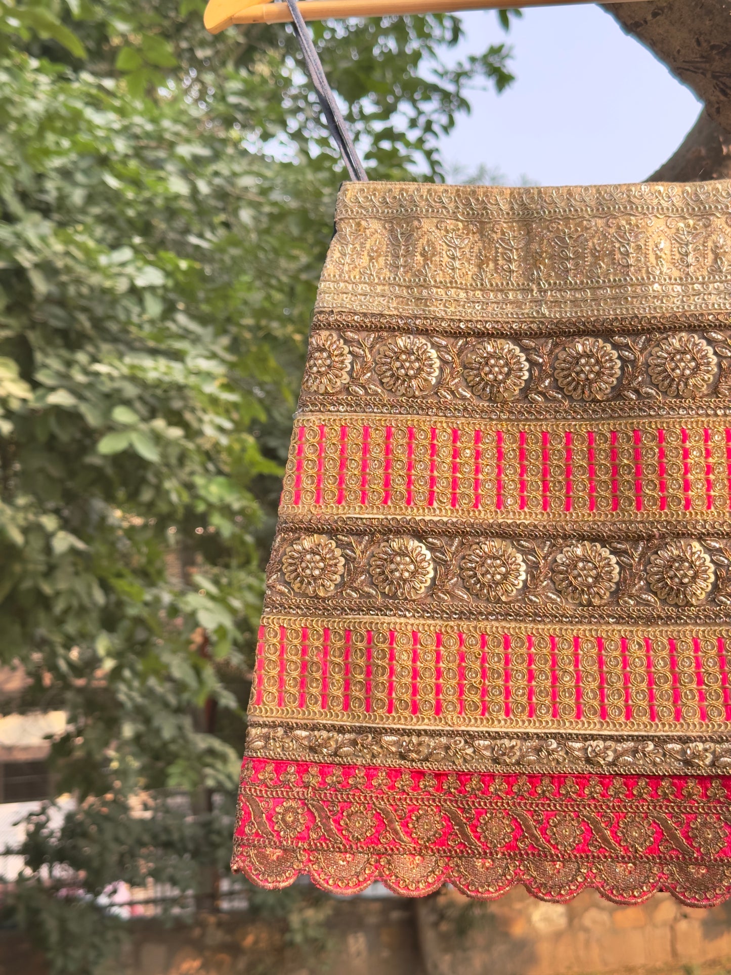 Antique Gold and Pink Gota Mini Skirt