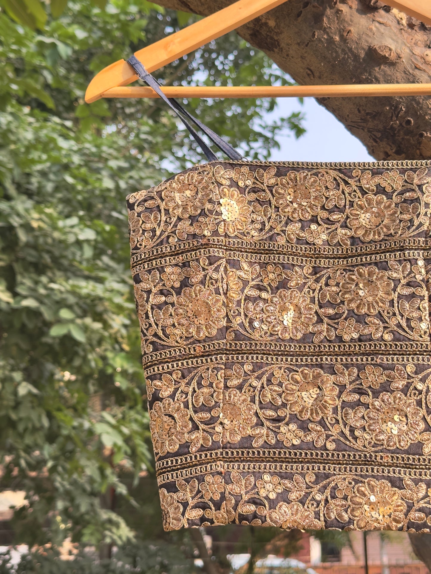 Black and Gold Gota Strap Top