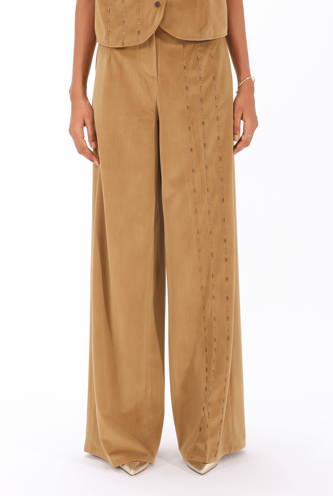 Fawn Zardozi Trouser - AMBR INDIA - #tag1# -