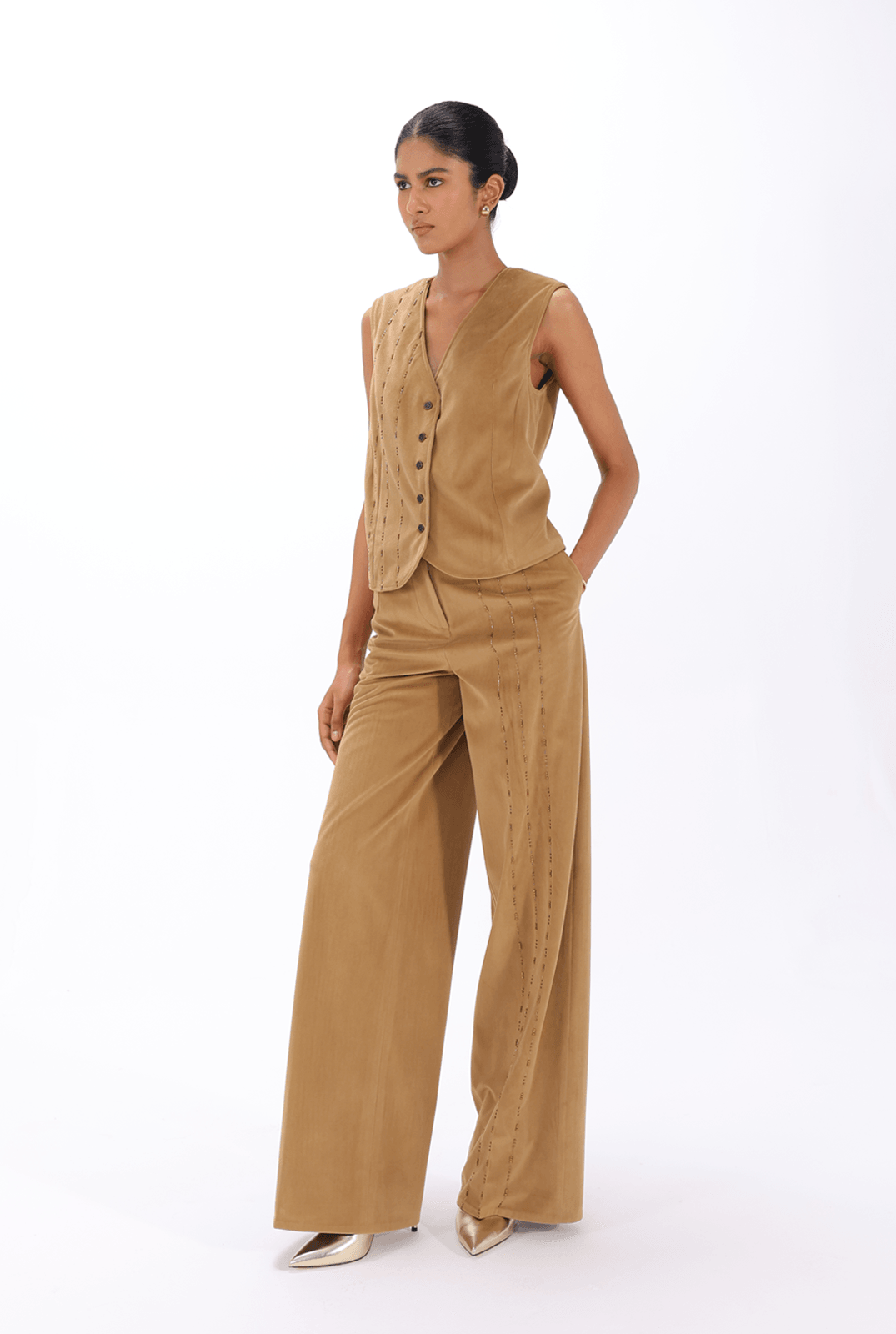 Fawn Zardozi Co-ord Set - AMBR INDIA - #tag1# -