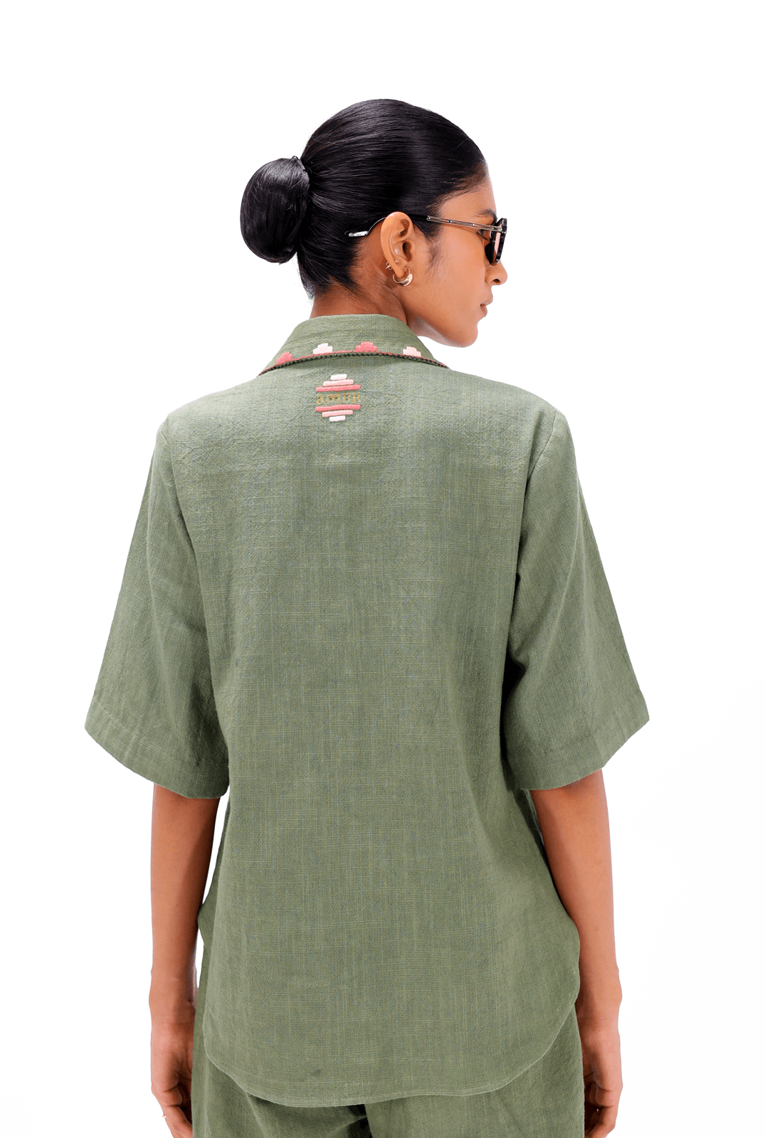 Olive Green Phulkari Shirt - - #tag1# -