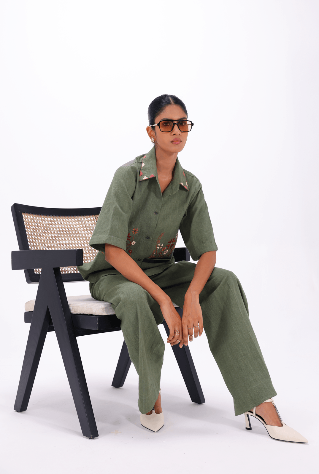 Olive Green Phulkari Trouser - - #tag1# -