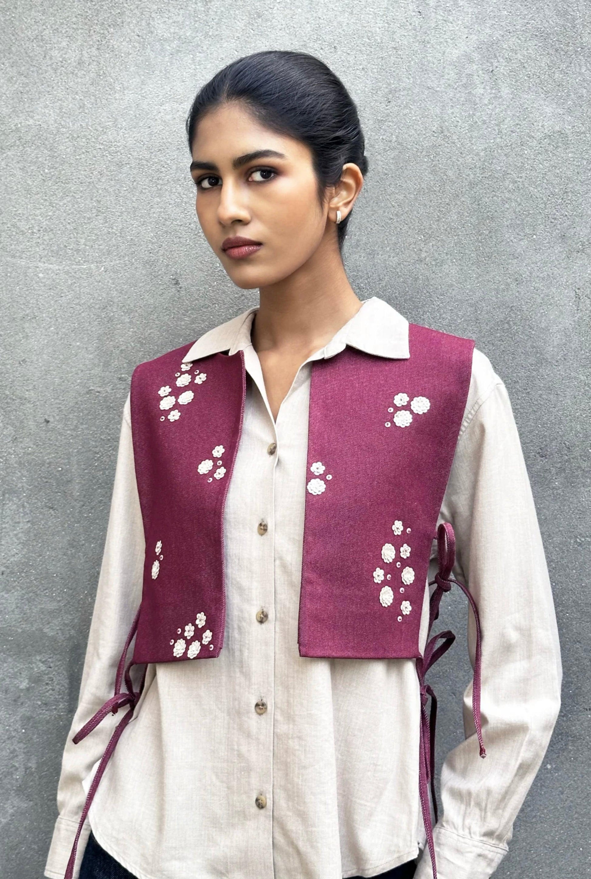 Pink Fluerette Denim Gilet - AMBR INDIA - #tag1# -