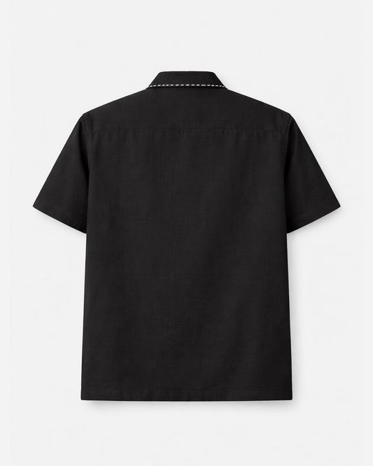 Katha Kantha Embroidery Cotton Shirt - Black