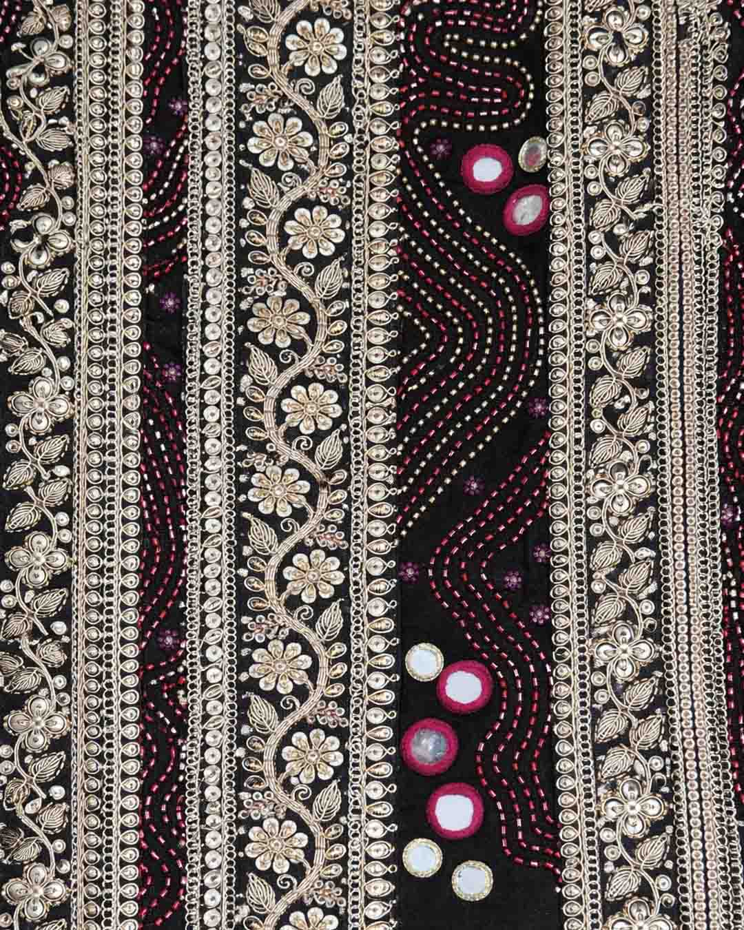 Pink and Black Embroidered Gota Skirt