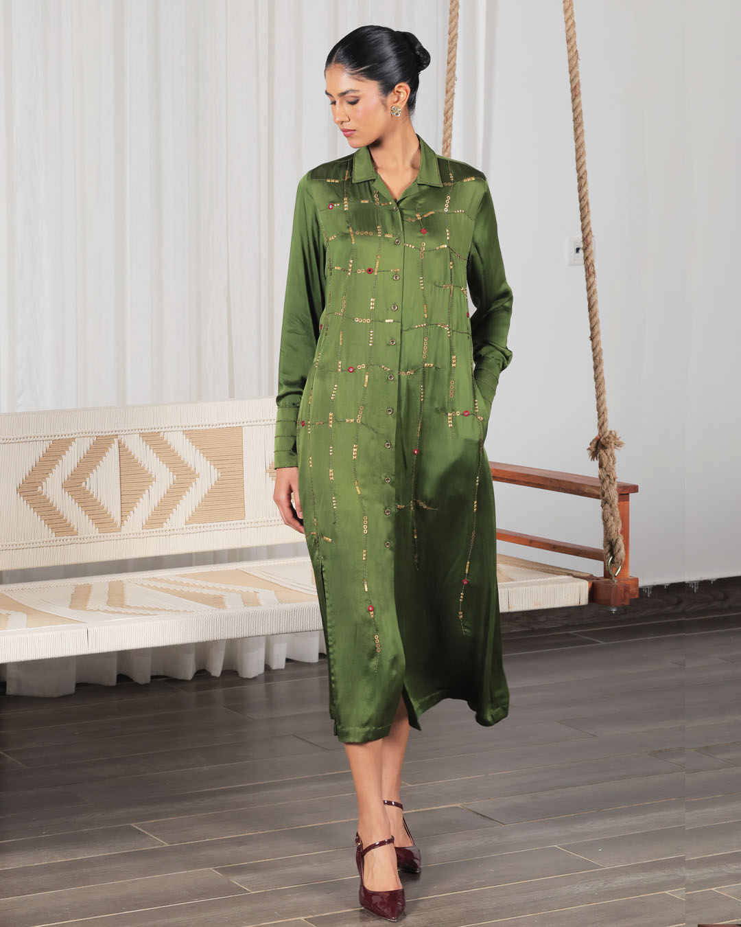 Rhea Olive Green Shisha Dress