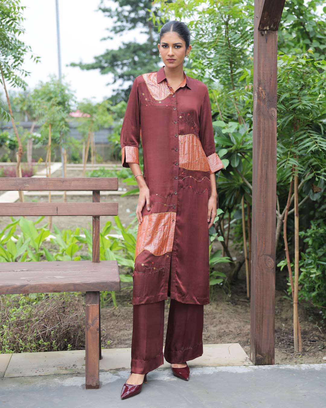 Uma Brown Applique Co-ord Set