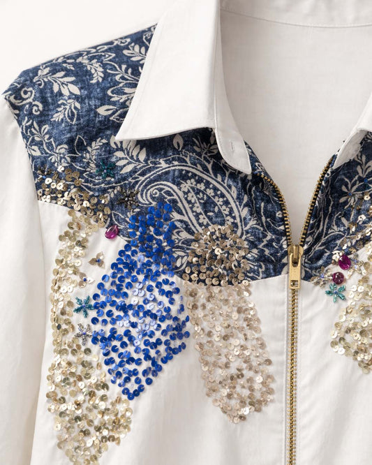 White Embroidered Cotton Shacket