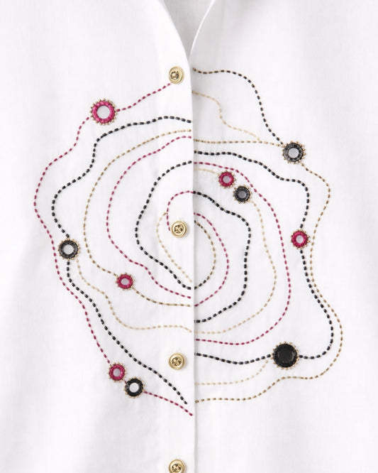 White Cotton Mirror Embroidered Shirt
