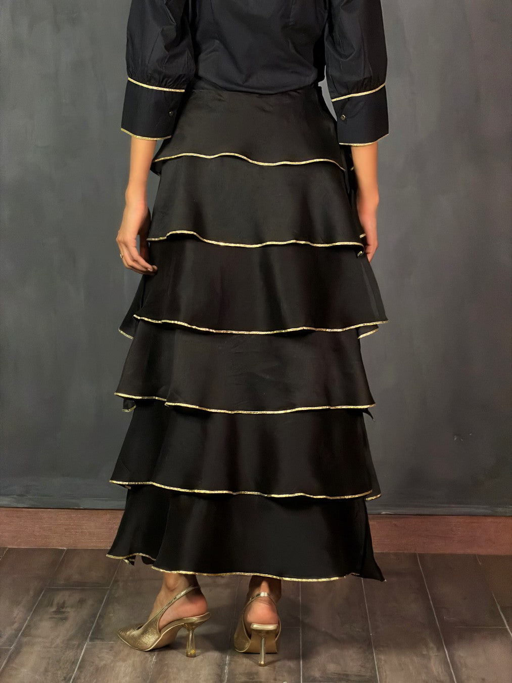 Black Chanderi Flapper Skirt