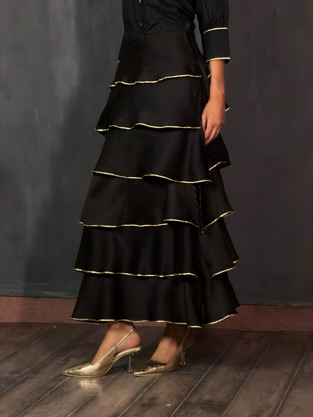 Black Chanderi Flapper Skirt