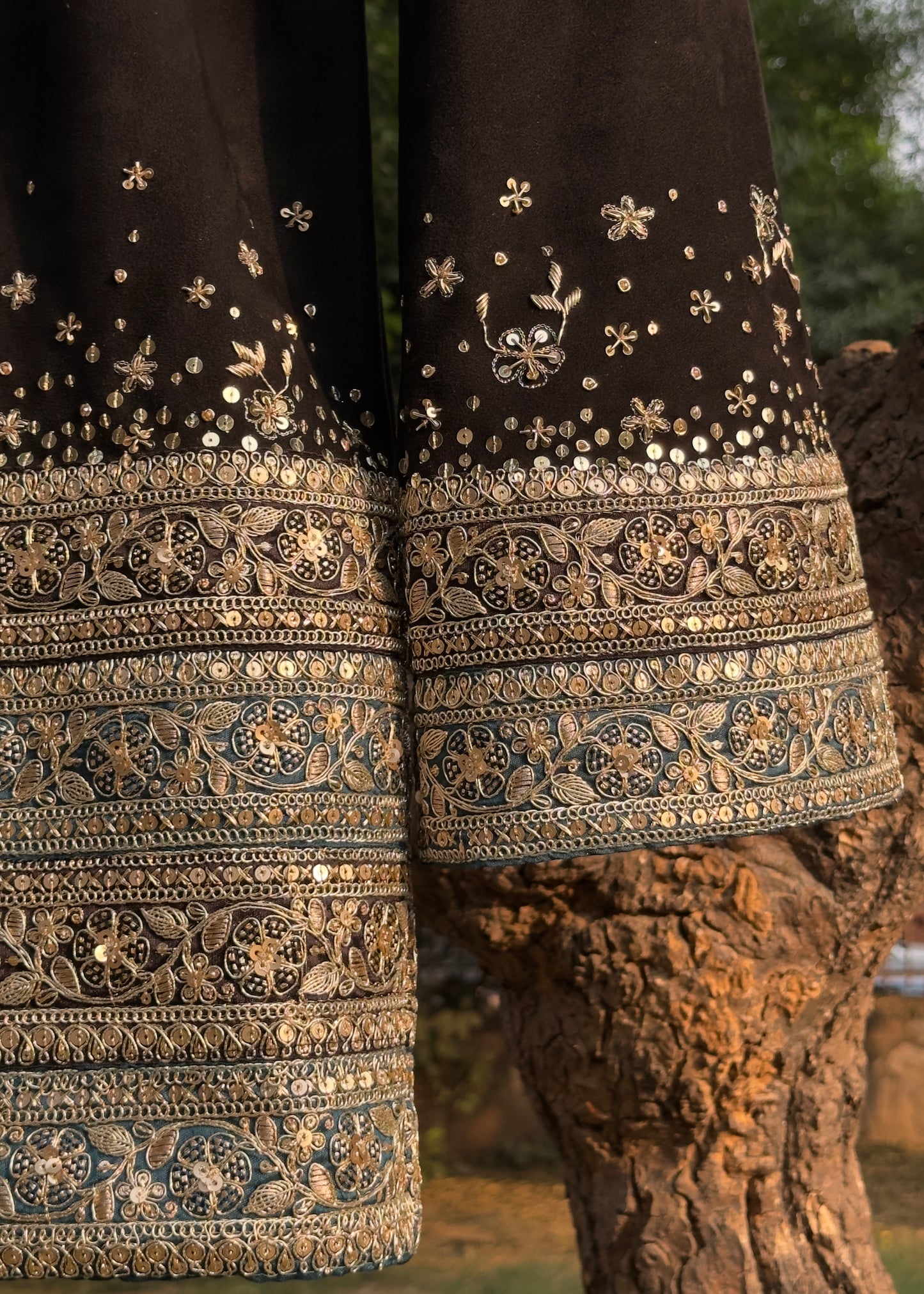 Black Suede Bell-sleeve Gota Dress