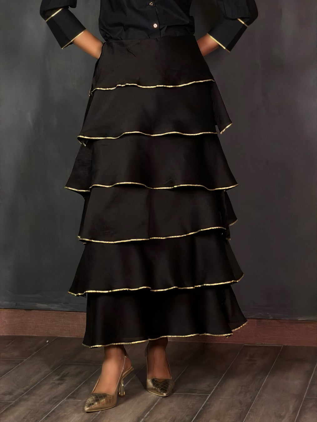 Black Chanderi Flapper Skirt