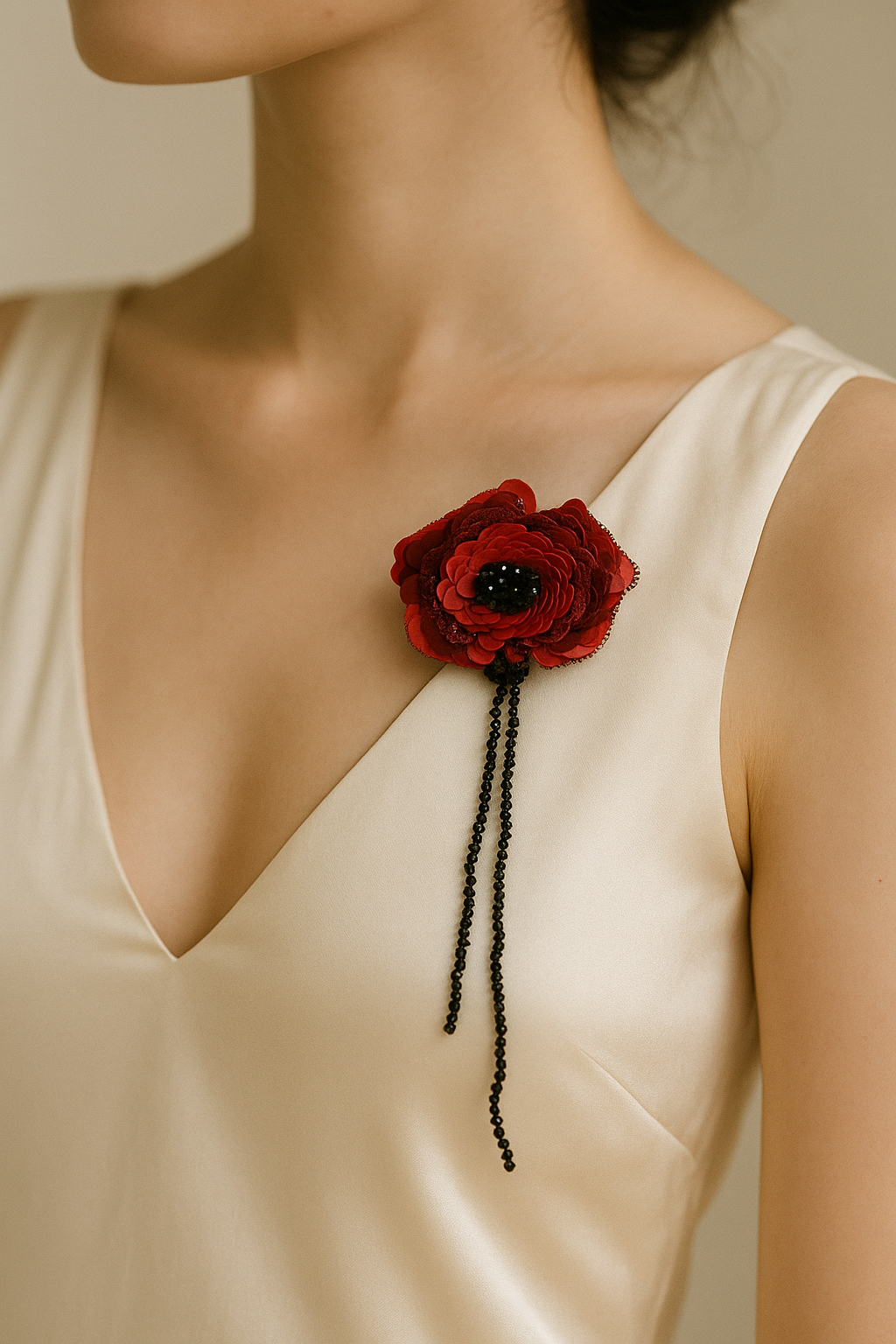 Black and Red Flower Brooch
