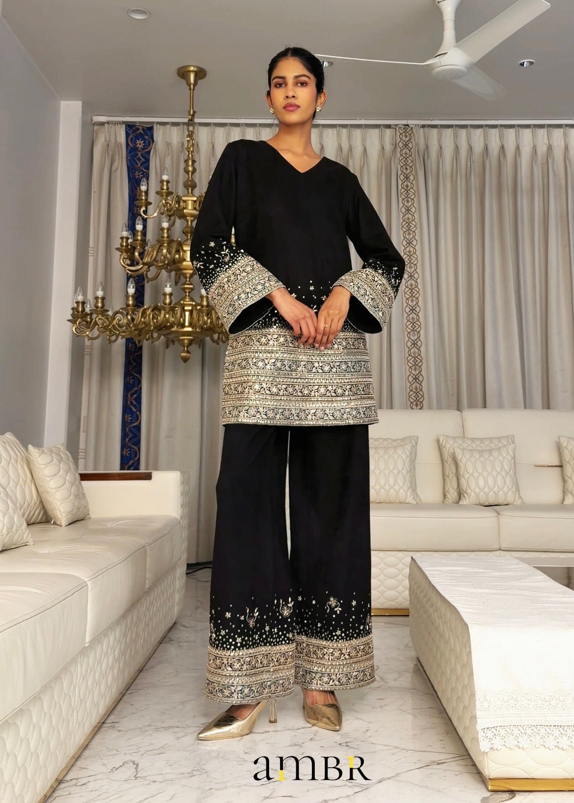 Black Suede Bell-sleeve Co-ord Set