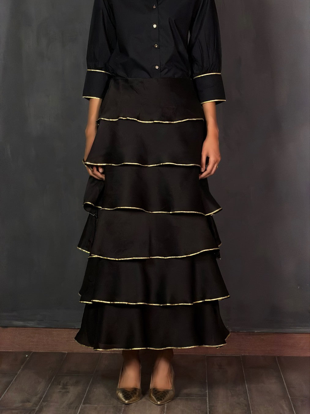 Black Chanderi Flapper Skirt