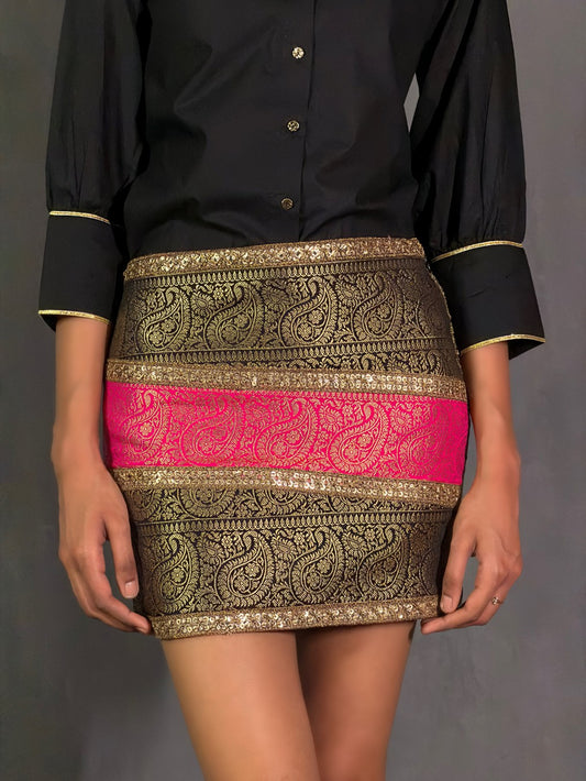 Black and Pink Brocade Gota Skirt