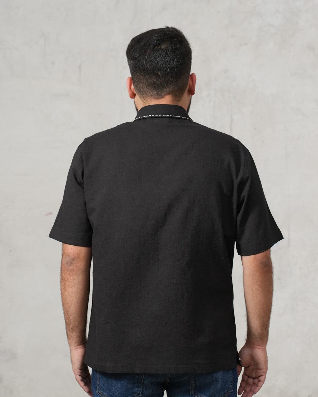 Katha Kantha Embroidery Cotton Shirt - Black