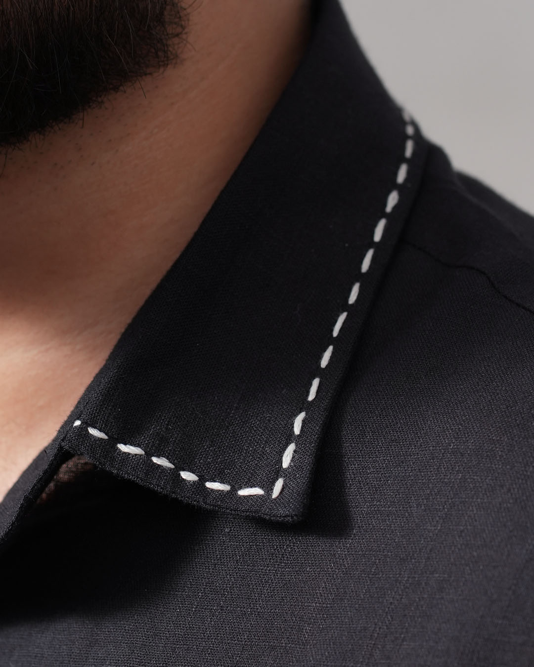 Katha Kantha Embroidery Cotton Shirt - Black