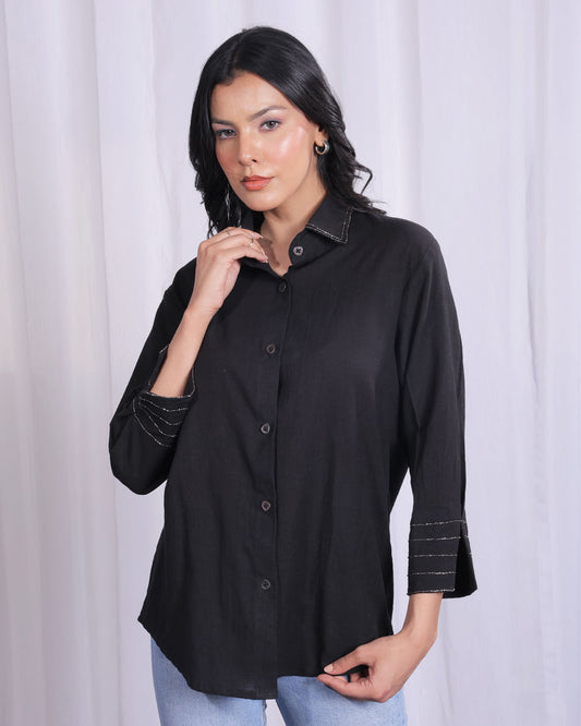 Riven Cotton Shirt - Black