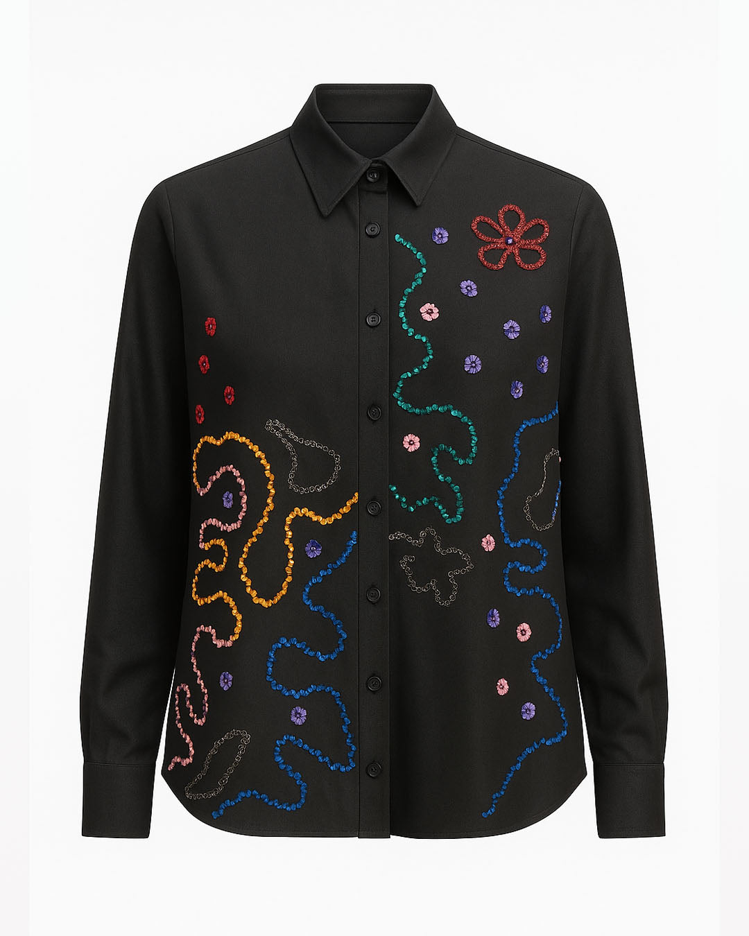 Black Denim Shirt with coloured sequins