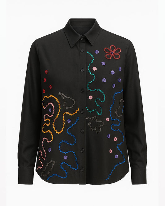 Black Denim Shirt with coloured sequins