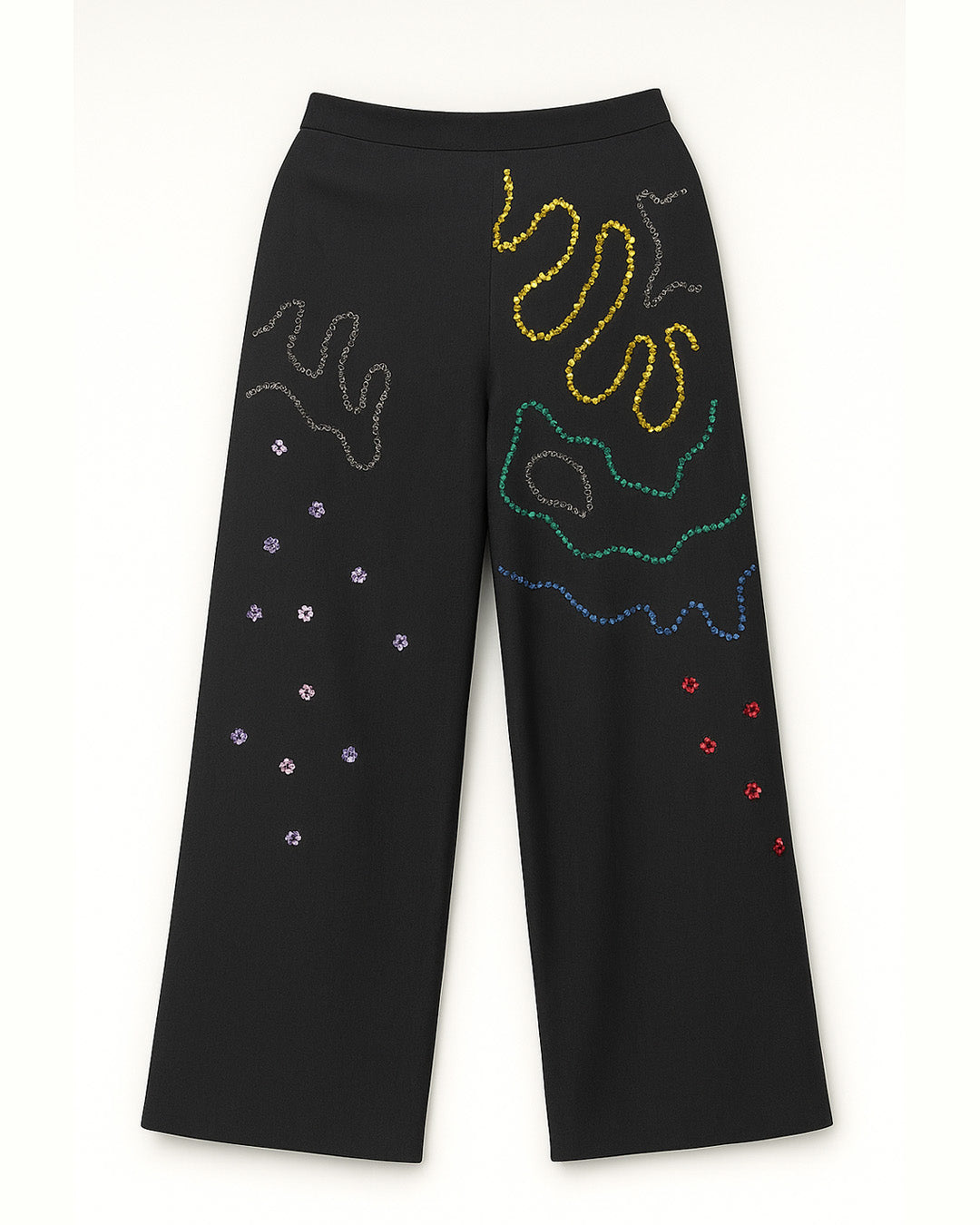 Black Denim Trousers with coloured sequins