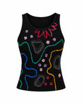 Abstract Ribbed Tank Top – Black