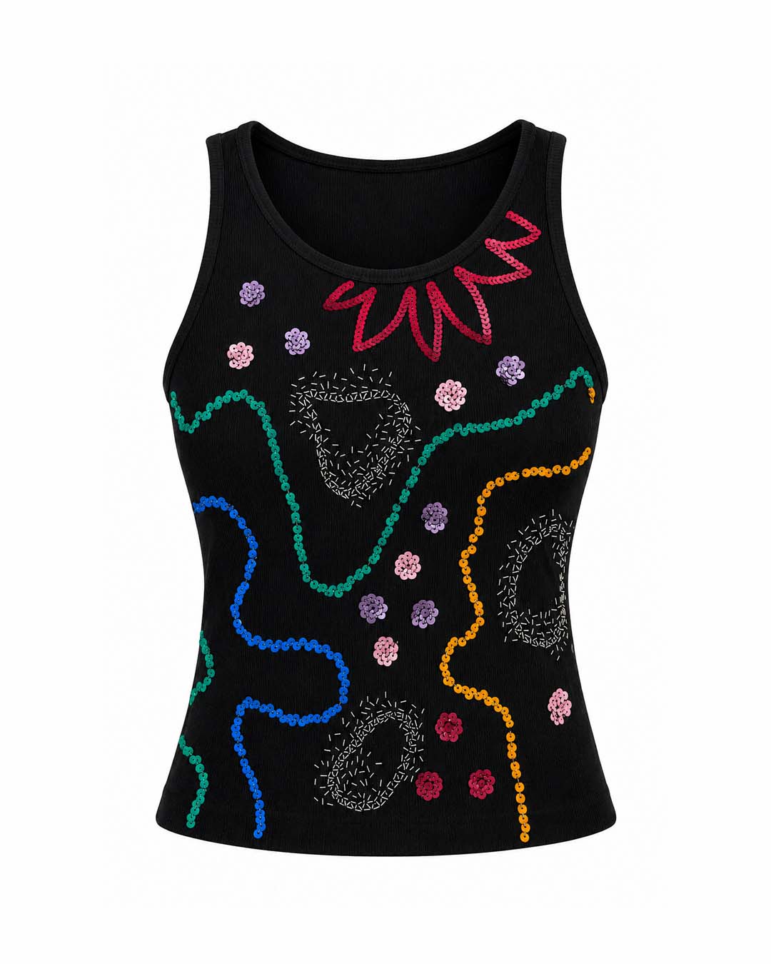 Abstract Ribbed Tank Top – Black