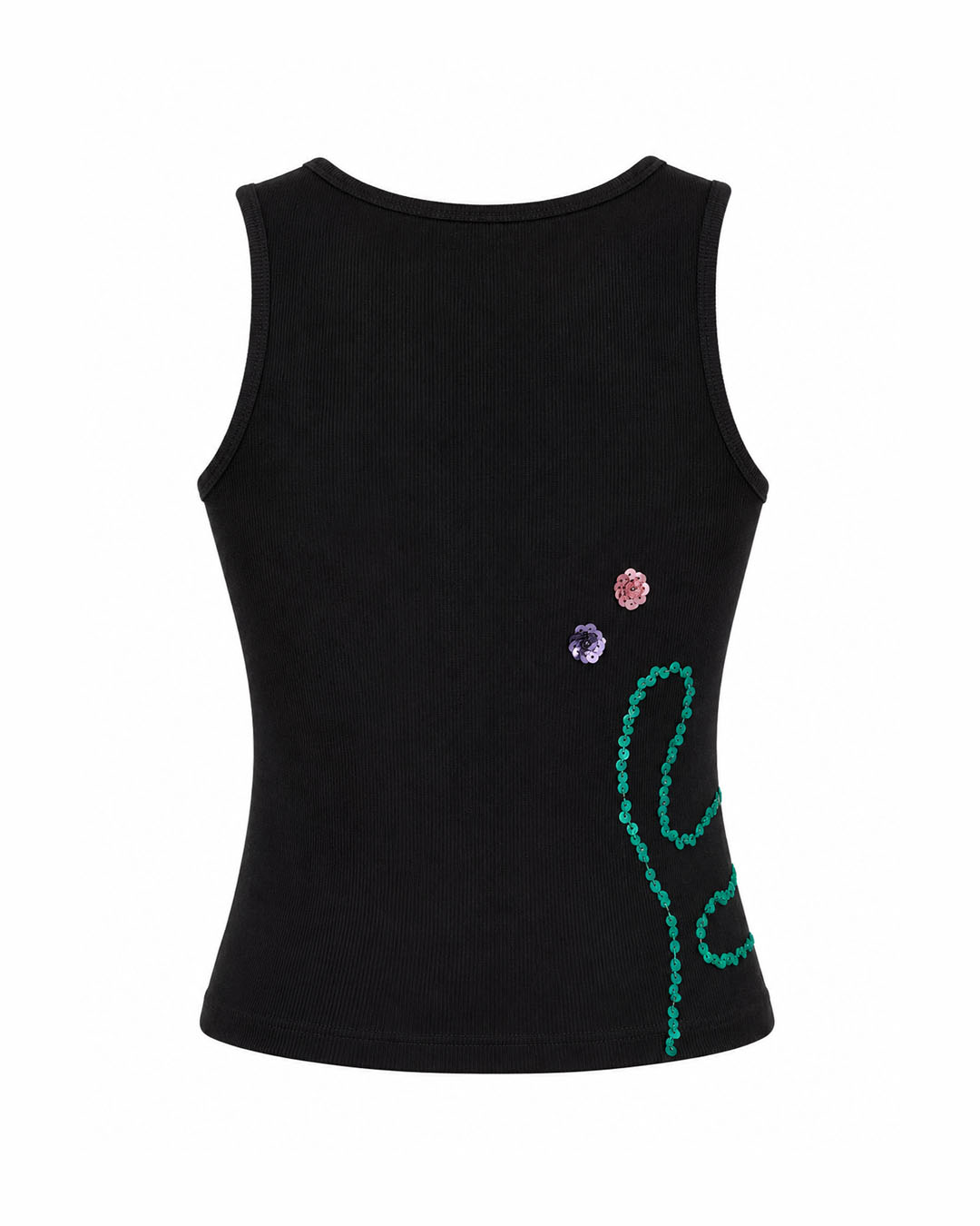 Abstract Ribbed Tank Top – Black