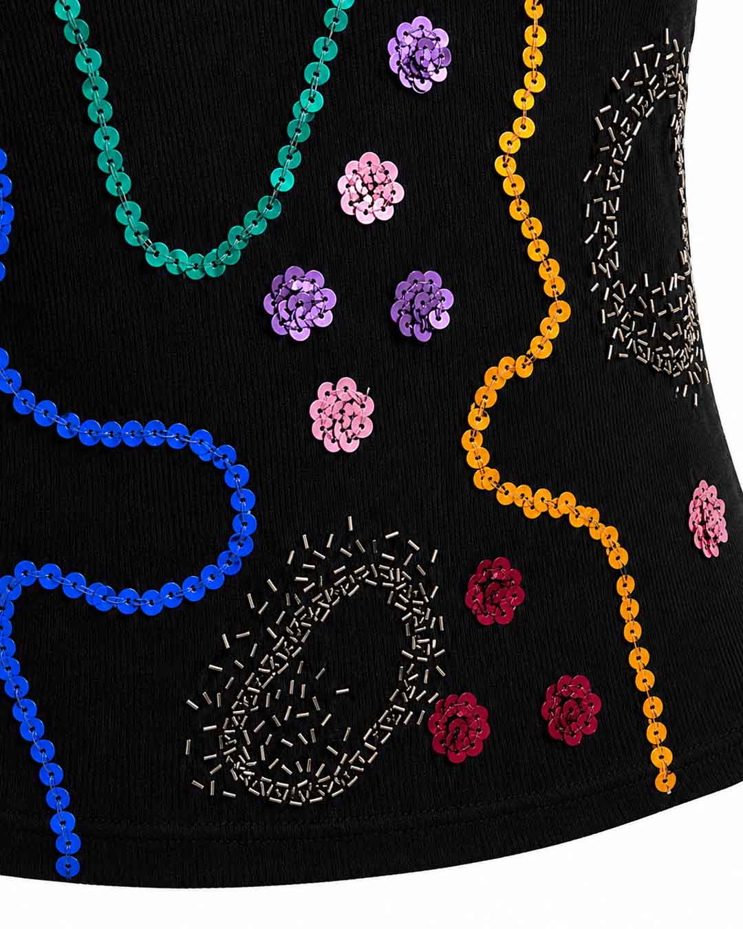 Abstract Ribbed Tank Top – Black