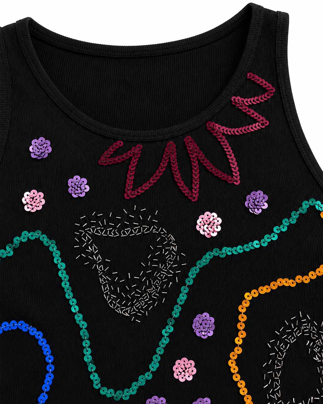 Abstract Ribbed Tank Top – Black