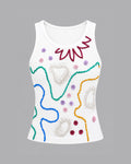 Abstract Ribbed Tank Top – White